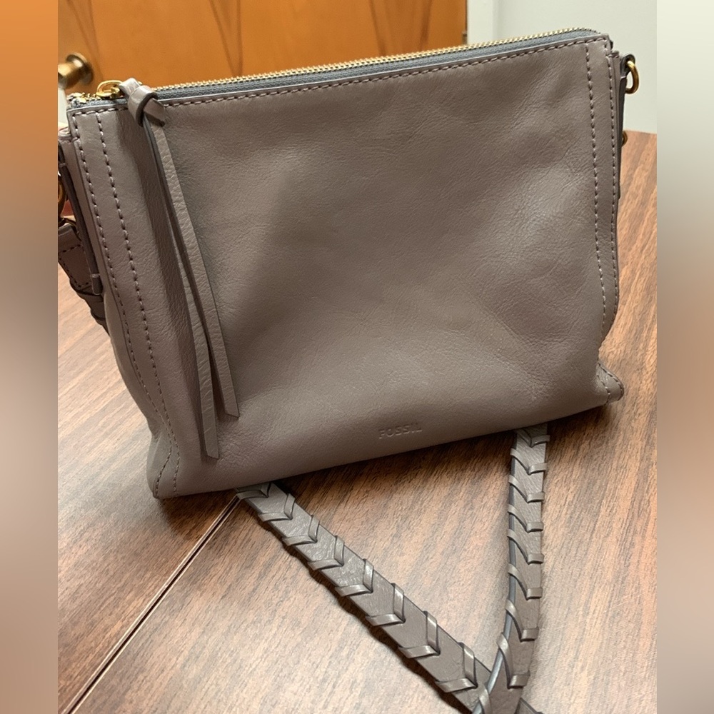 Fossil Grey Leather Crossbody Bag
